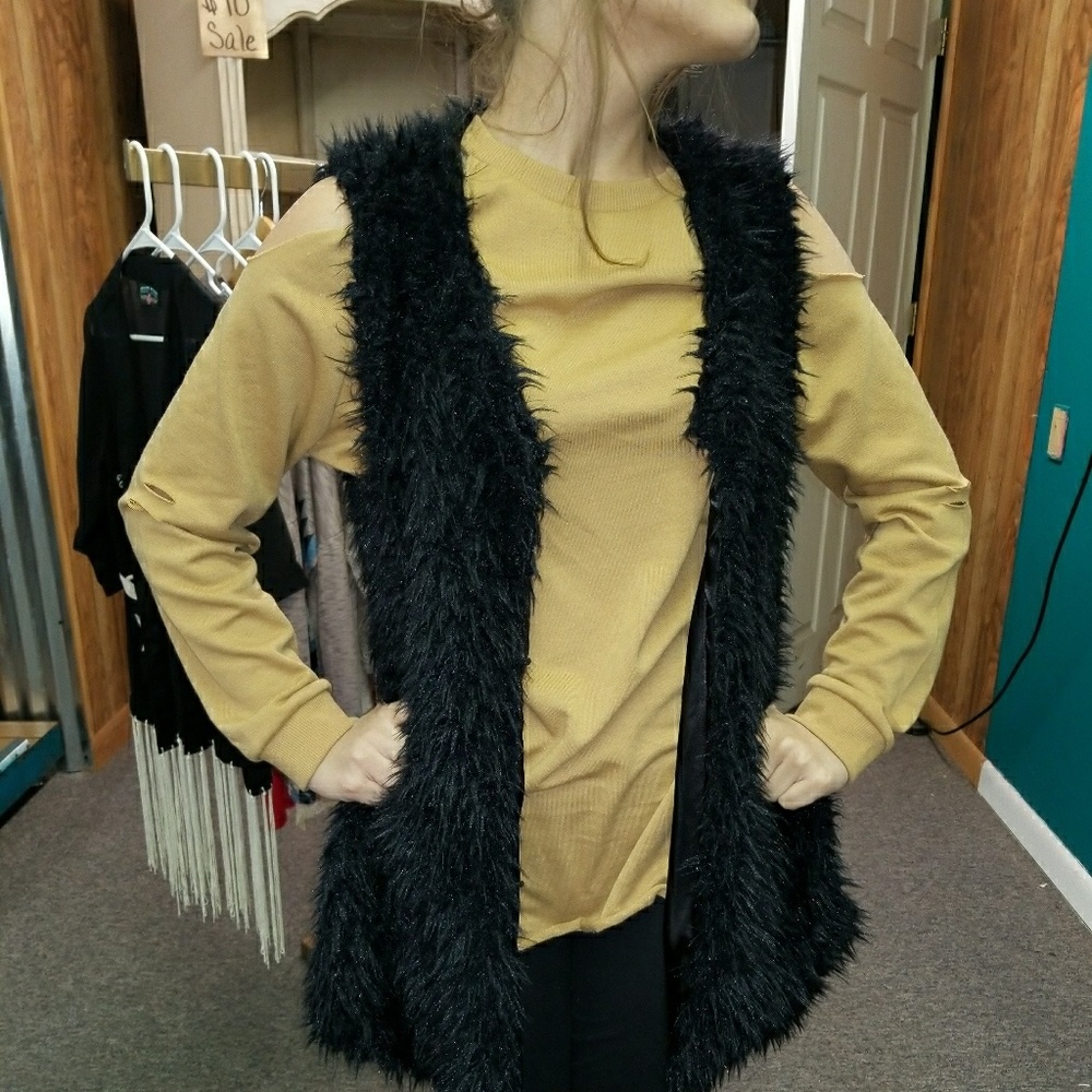 Black Furry Vest